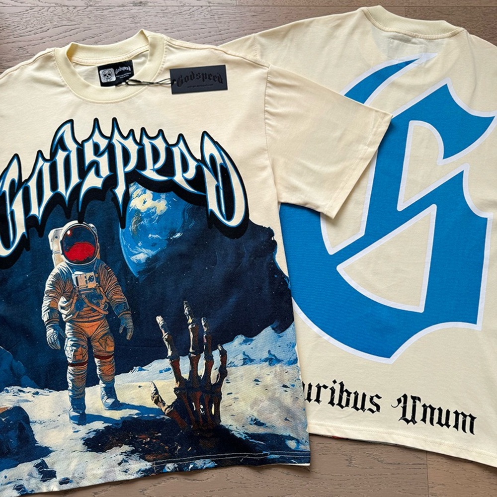 Godspeed Cream and Blue Graphic Tee